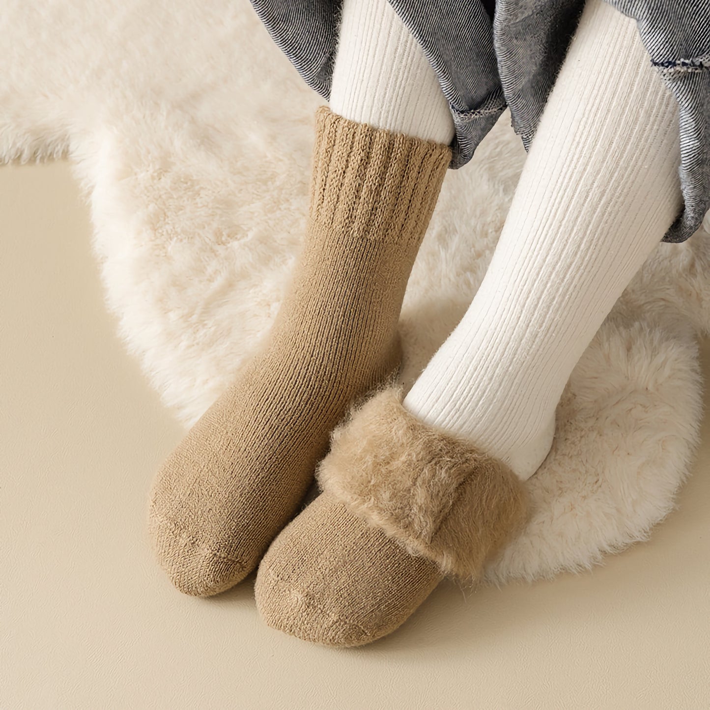 2-Pack Kids' Warm Wool Socks - Thick Fleece-Lined, Solid Colors