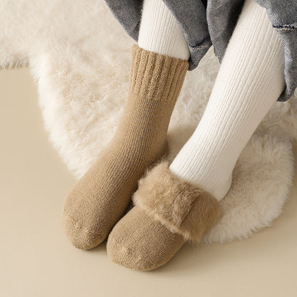 2-Pack Kids' Warm Wool Socks - Thick Fleece-Lined, Solid Colors