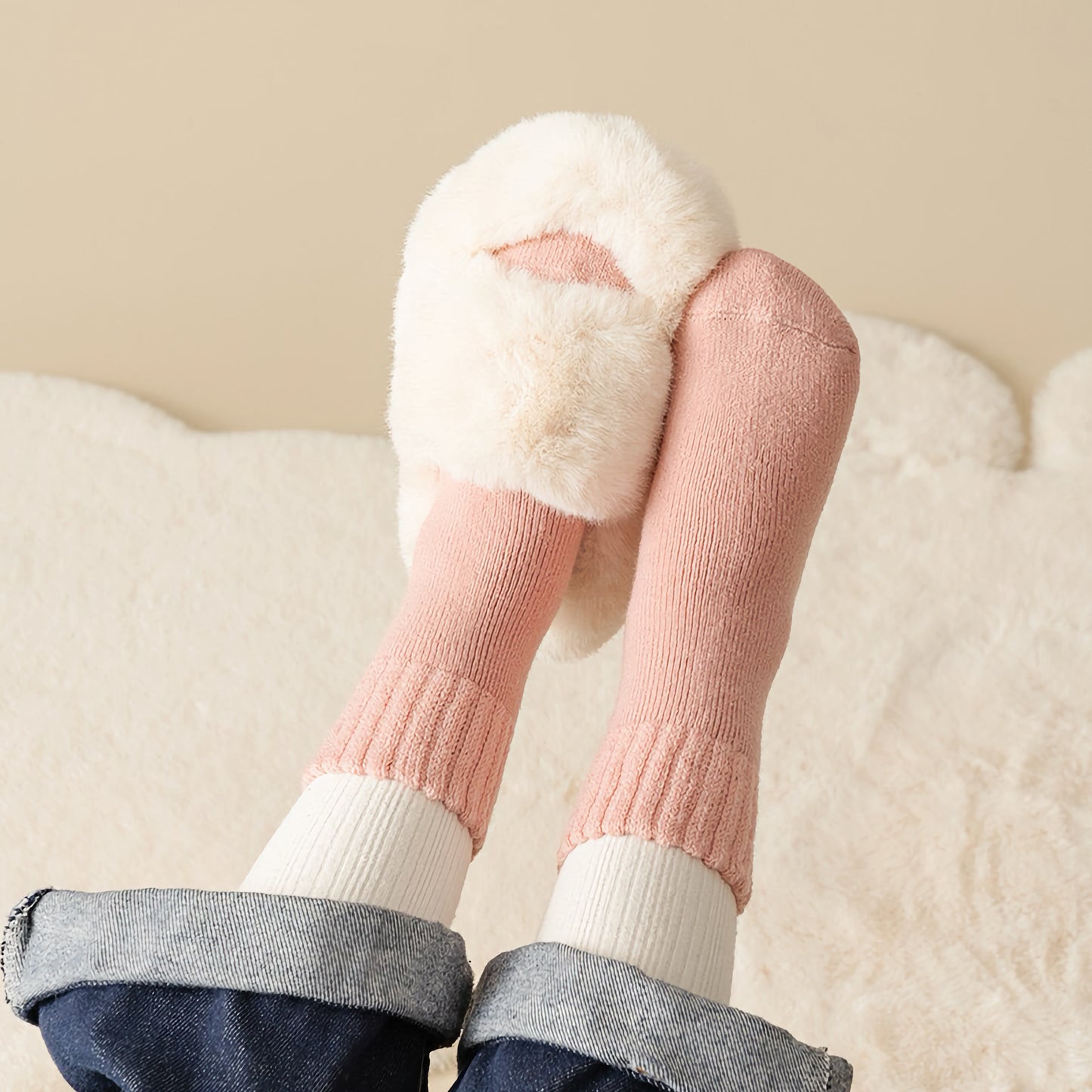 2-Pack Kids' Warm Wool Socks - Thick Fleece-Lined, Solid Colors