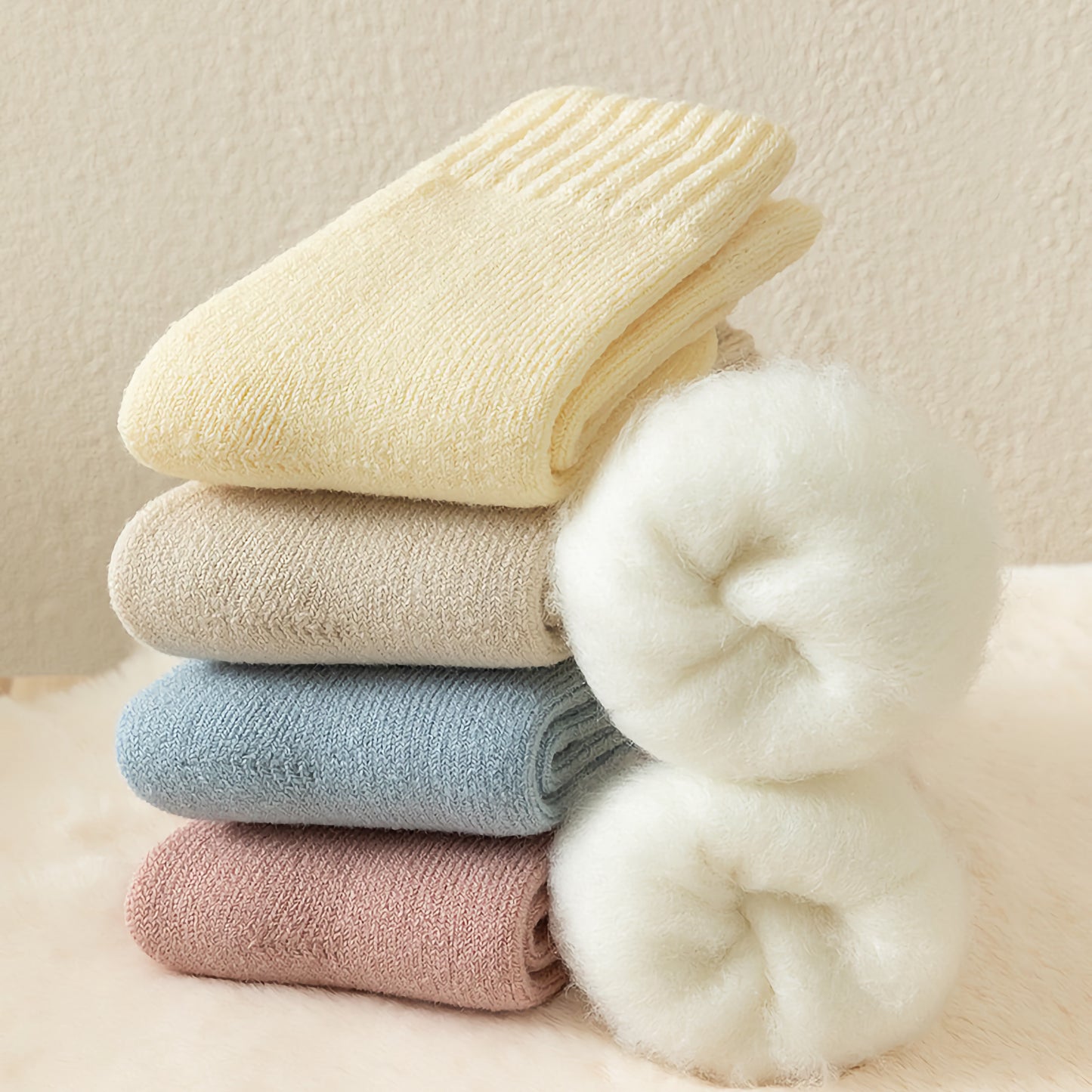2-Pack Kids' Warm Wool Socks - Thick Fleece-Lined, Solid Colors