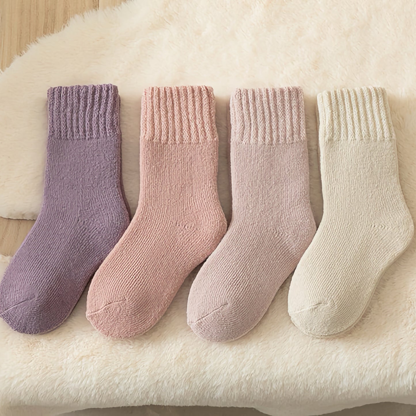 2-Pack Kids' Warm Wool Socks - Thick Fleece-Lined, Solid Colors