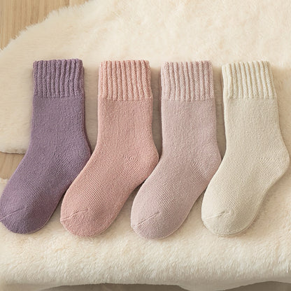 2-Pack Kids' Warm Wool Socks - Thick Fleece-Lined, Solid Colors