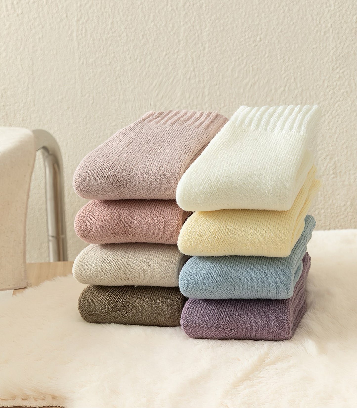 2-Pack Kids' Warm Wool Socks - Thick Fleece-Lined, Solid Colors