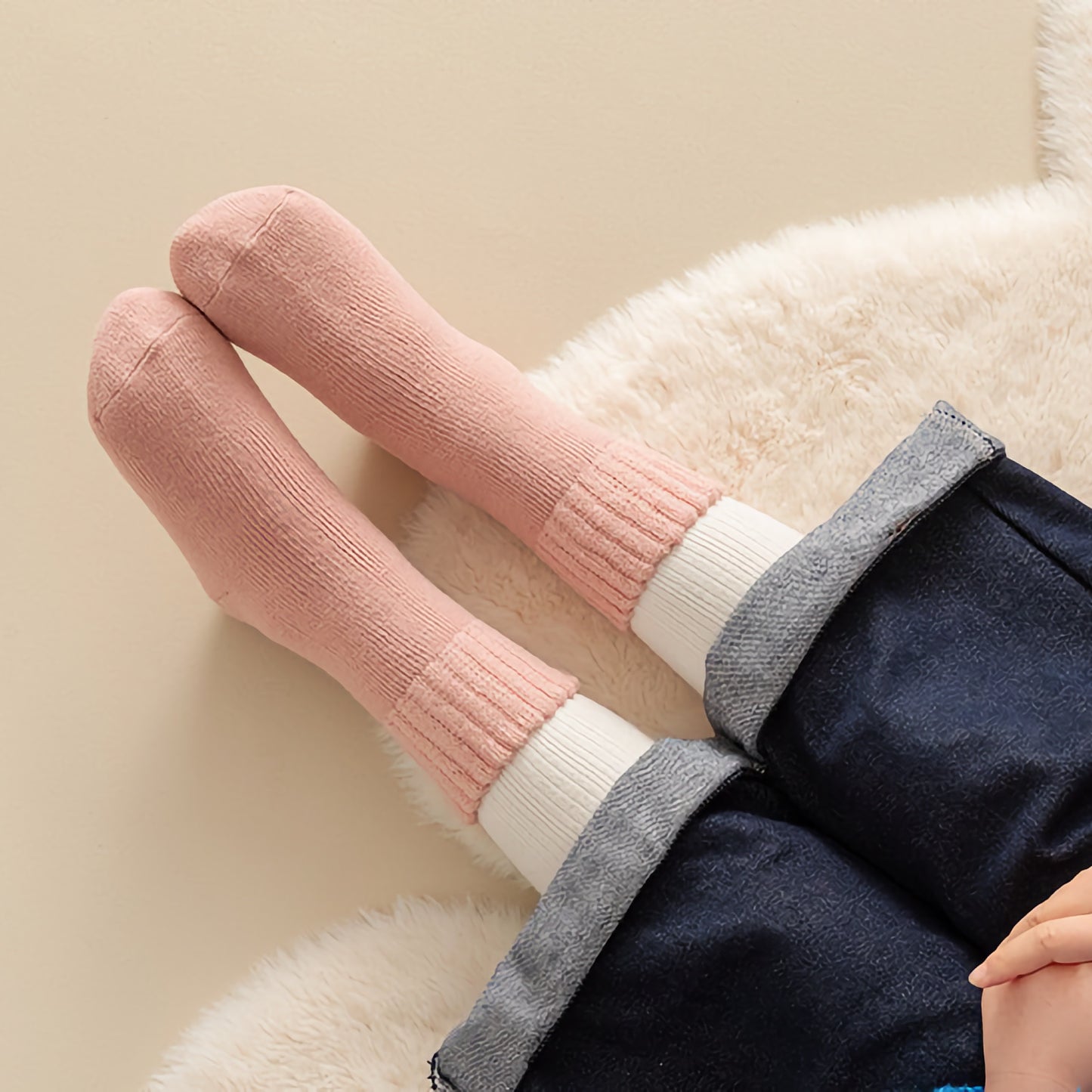 2-Pack Kids' Warm Wool Socks - Thick Fleece-Lined, Solid Colors