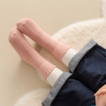 2-Pack Kids' Warm Wool Socks - Thick Fleece-Lined, Solid Colors