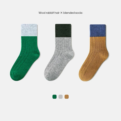 3-Pack Kids' Wool Socks - Warm Winter Angora & Merino Blend, Colorblock Style