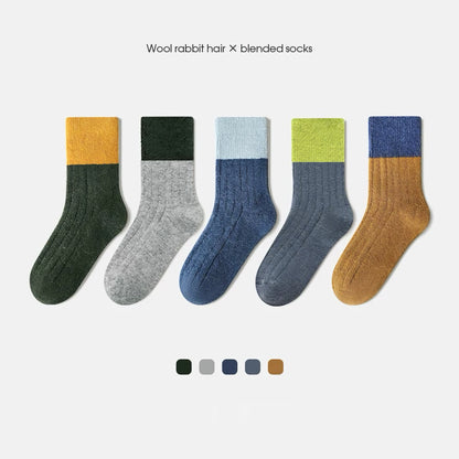 3-Pack Kids' Wool Socks - Warm Winter Angora & Merino Blend, Colorblock Style