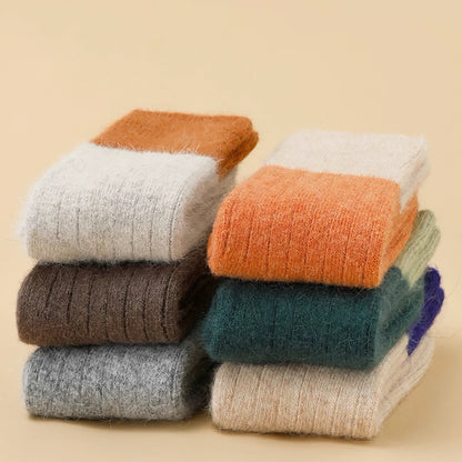 3-Pack Kids' Wool Socks - Warm Winter Angora & Merino Blend, Colorblock Style