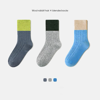 3-Pack Kids' Wool Socks - Warm Winter Angora & Merino Blend, Colorblock Style
