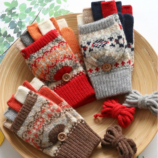 Kids' Woolen Flip-Cover Gloves - Warm & Cozy for Winter