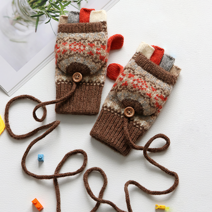 Kids' Woolen Flip-Cover Gloves - Warm & Cozy for Winter