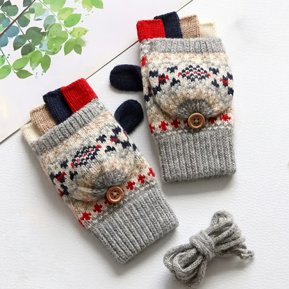 Kids' Woolen Flip-Cover Gloves - Warm & Cozy for Winter