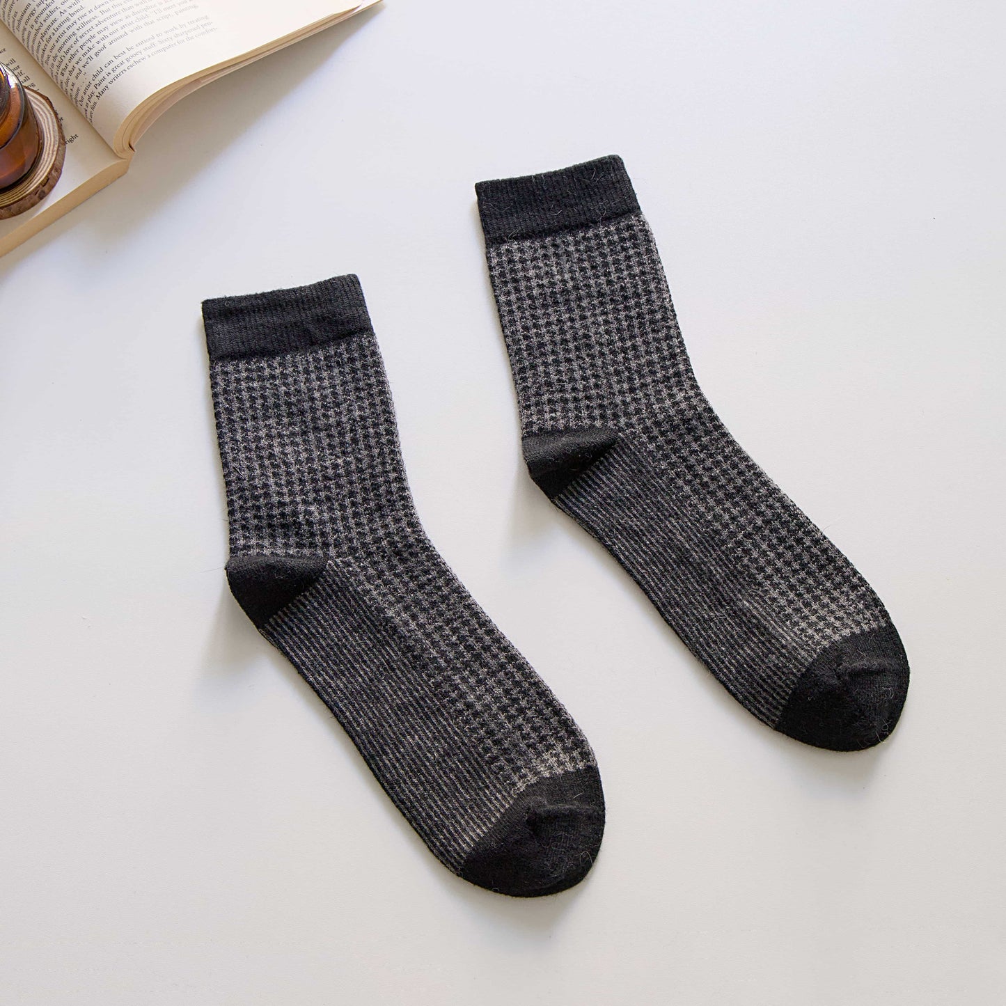 5-Pack Men’s Houndstooth Crew Socks – Rabbit Hair Blend