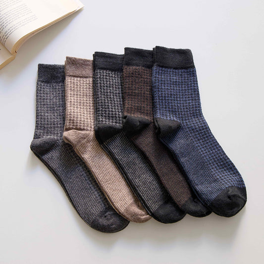 5-Pack Men’s Houndstooth Crew Socks – Rabbit Hair Blend