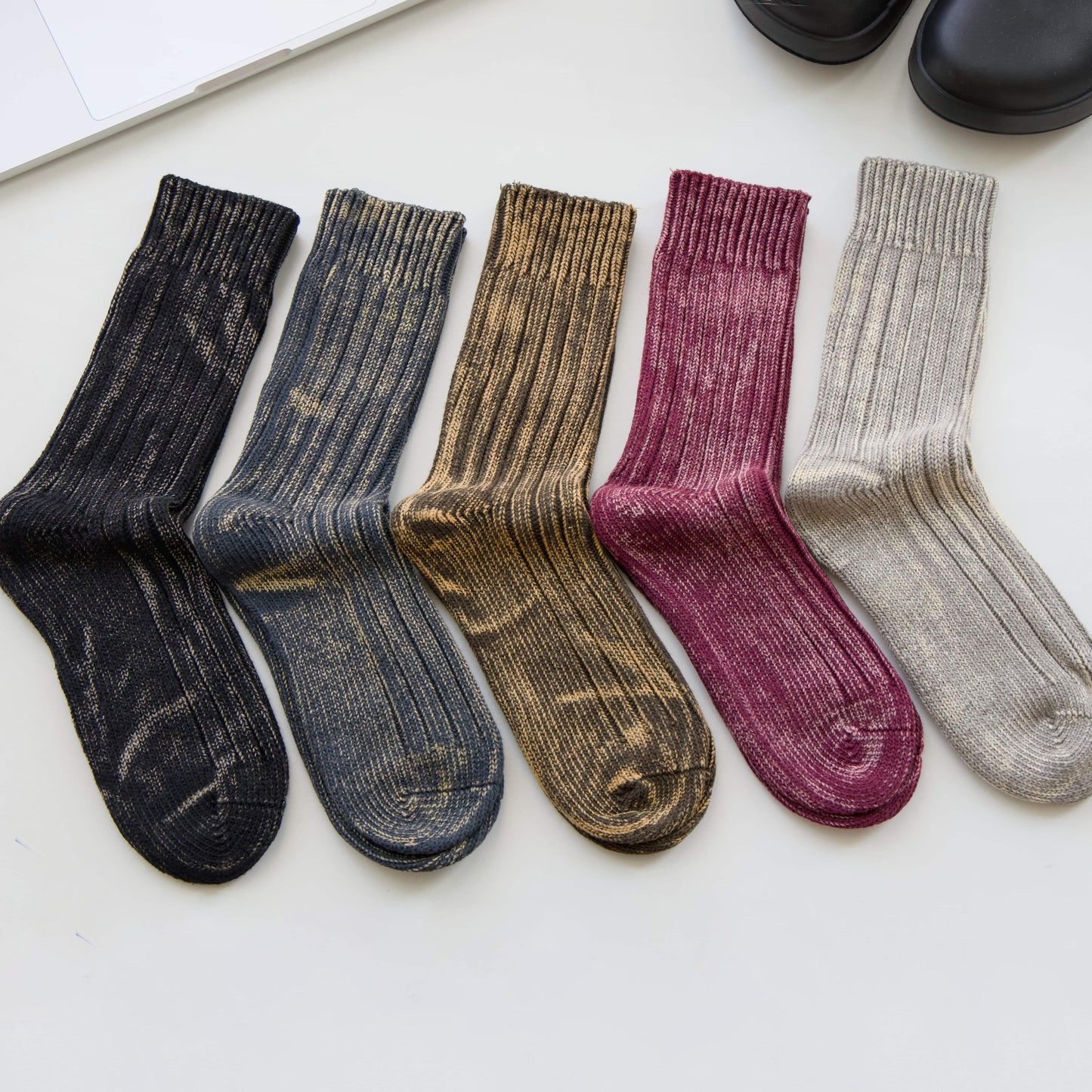 2-Pack Men’s Vintage Marled Cotton Crew Socks – Heritage Rib Knit