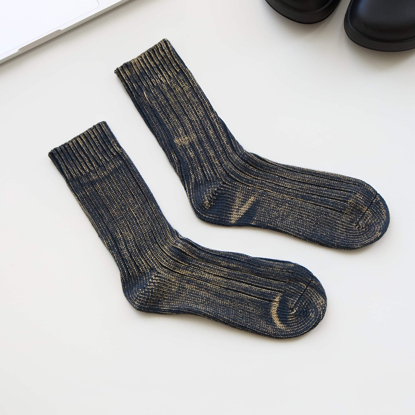 2-Pack Men’s Vintage Marled Cotton Crew Socks – Heritage Rib Knit
