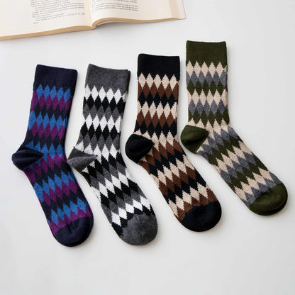 2-Pack Men’s Wool Blend Argyle Crew Socks – Retro Knit