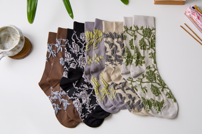 2-Pack Retro Floral Cotton Crew Socks – Breathable Vintage Style
