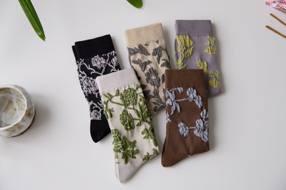 2-Pack Retro Floral Cotton Crew Socks – Breathable Vintage Style