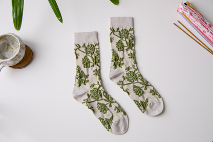 2-Pack Retro Floral Cotton Crew Socks – Breathable Vintage Style