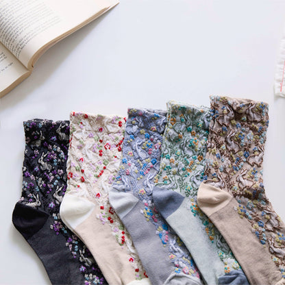 2-Pack Women’s Retro Cotton Crew Socks – Floral Rabbit Easter Style