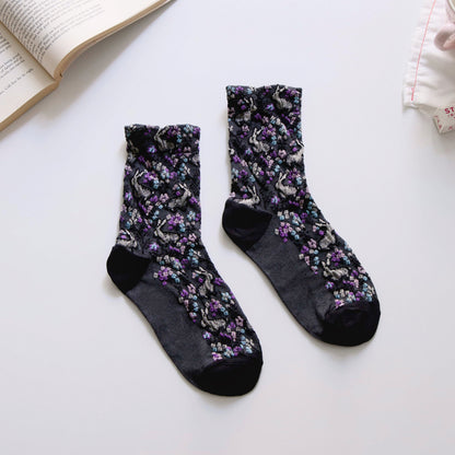 2-Pack Women’s Retro Cotton Crew Socks – Floral Rabbit Easter Style