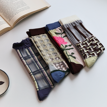 2-Pack Retro Sheer Socks for Women – Floral & Graphic Design