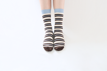 2-Pack Women's Retro Striped Cotton Socks - Soft & Breathable