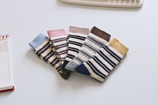 2-Pack Women's Retro Striped Cotton Socks - Soft & Breathable