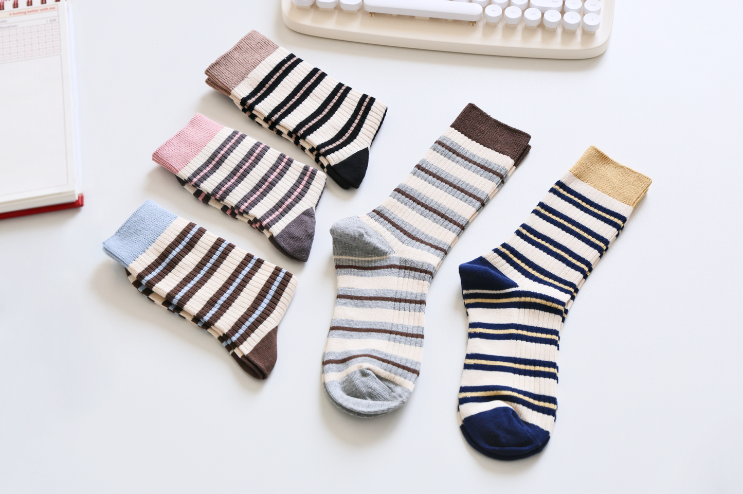 2-Pack Women's Retro Striped Cotton Socks - Soft & Breathable