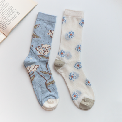 2-Pack Floral Sheer Socks for Women – Breathable Crew Style