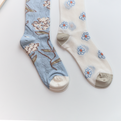 2-Pack Floral Sheer Socks for Women – Breathable Crew Style