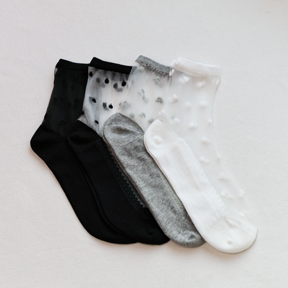 2-Pack Women's Sheer Polka Dot Ankle Socks – Lightweight Summer Style