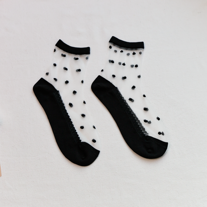 2-Pack Women's Sheer Polka Dot Ankle Socks – Lightweight Summer Style