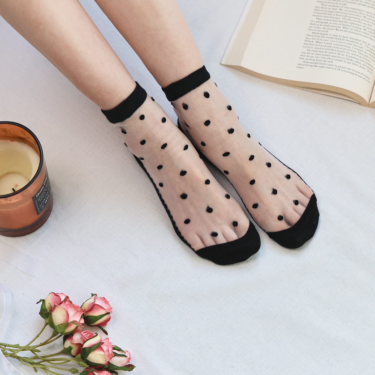 2-Pack Women's Sheer Polka Dot Ankle Socks – Lightweight Summer Style