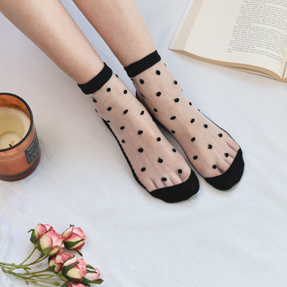 2-Pack Women's Sheer Polka Dot Ankle Socks – Lightweight Summer Style
