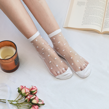 2-Pack Women's Sheer Polka Dot Ankle Socks – Lightweight Summer Style
