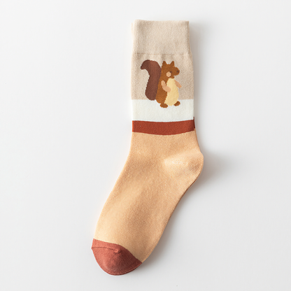 2-Pack Unisex Halloween Cotton Crew Socks - Pumpkin & Squirrel Design