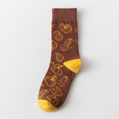 2-Pack Unisex Halloween Cotton Crew Socks - Pumpkin & Squirrel Design