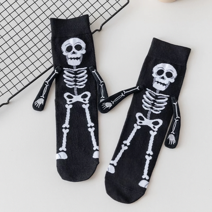 2-Pack Unisex Halloween Skeleton & Pumpkin Cotton Crew Socks - Fun & Creative