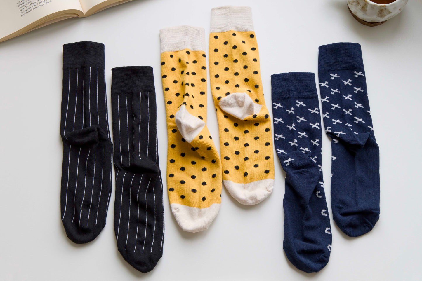 2-Pack Unisex Cotton Crew Socks – Plane, Dot & Stripe Designs