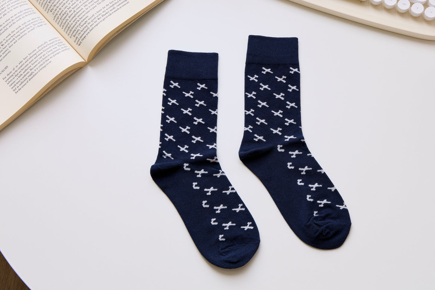 2-Pack Unisex Cotton Crew Socks – Plane, Dot & Stripe Designs