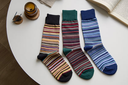 Unisex Retro Striped Cotton Crew Socks – Classic Style