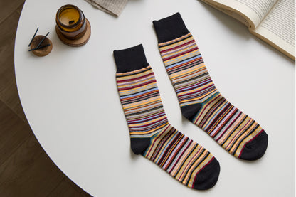 Unisex Retro Striped Cotton Crew Socks – Classic Style
