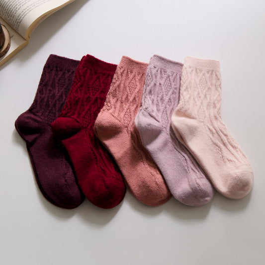 2-Pack Women’s Vintage Diamond Rabbit Hair Blend Warm Crew Socks