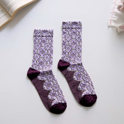 2-Pack Women’s Cotton Crew Socks – Mediterranean Mosaic Tile Pattern