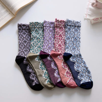 2-Pack Women’s Cotton Crew Socks – Mediterranean Mosaic Tile Pattern