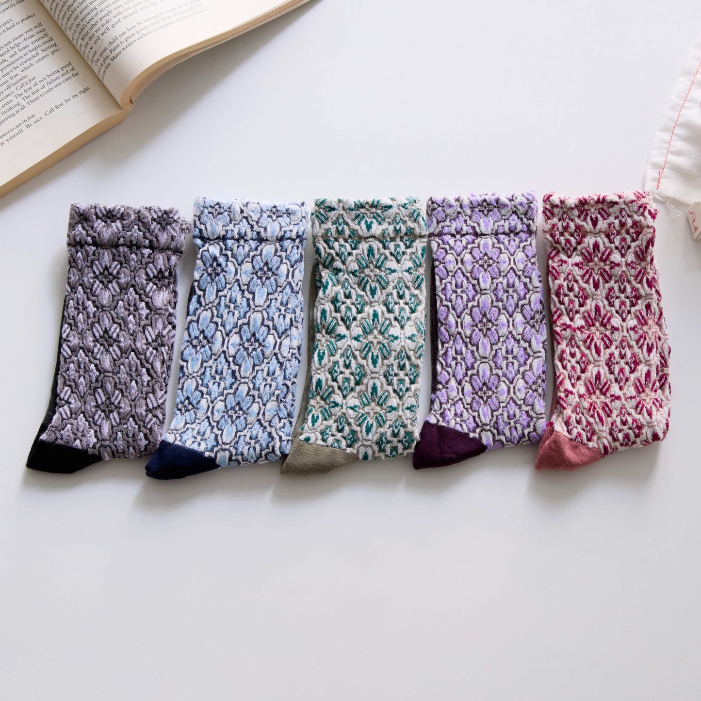 2-Pack Women’s Cotton Crew Socks – Mediterranean Mosaic Tile Pattern