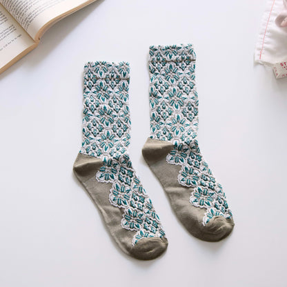 2-Pack Women’s Cotton Crew Socks – Mediterranean Mosaic Tile Pattern