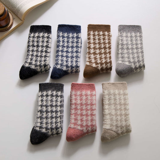 2-Pack Women’s Rabbit Hair & Wool Houndstooth Warm Crew Socks